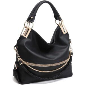 Elegant Vegan Leather Hobo Bag for Women - Rhinestone Accents & Spacious Design